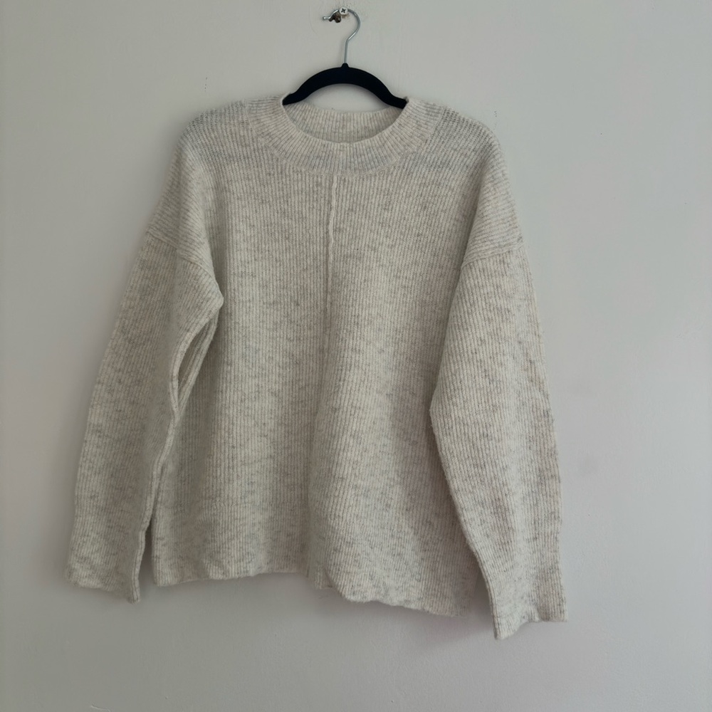 Topshop‎ Cream Gray Marl Oversized Knit Crewneck Sweater XS US 0-2